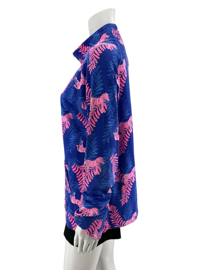 Lilly Pulitzer Skipper Popover Blue Skies Pink Zebra Half Zip Top Size Large