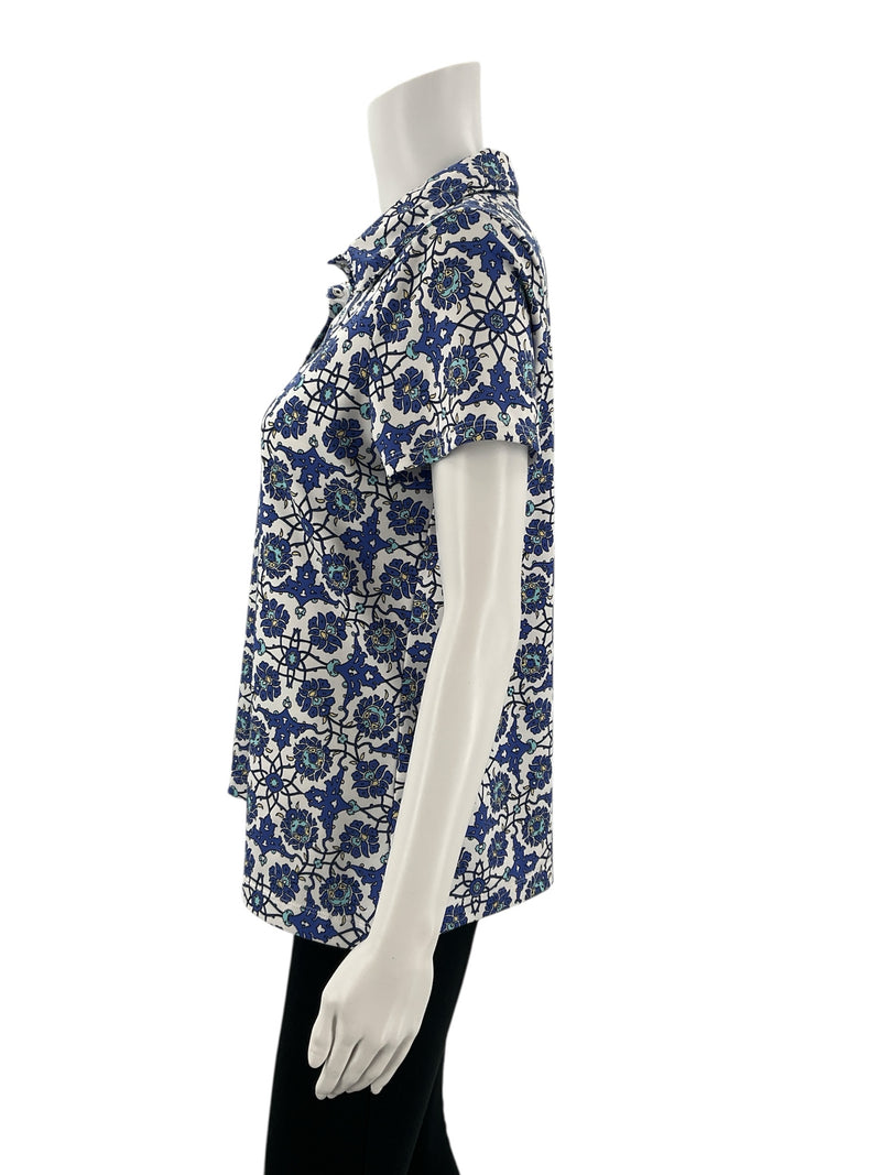 Chico's White/Blue Floral Pre-Owned Ladies Top - Size Medium - Margaret’s Fine Consignment