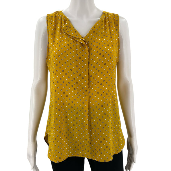 Loft yellow print top small with sleeveless design and V-neckline, ideal for casual wear from women’s consignment collection.