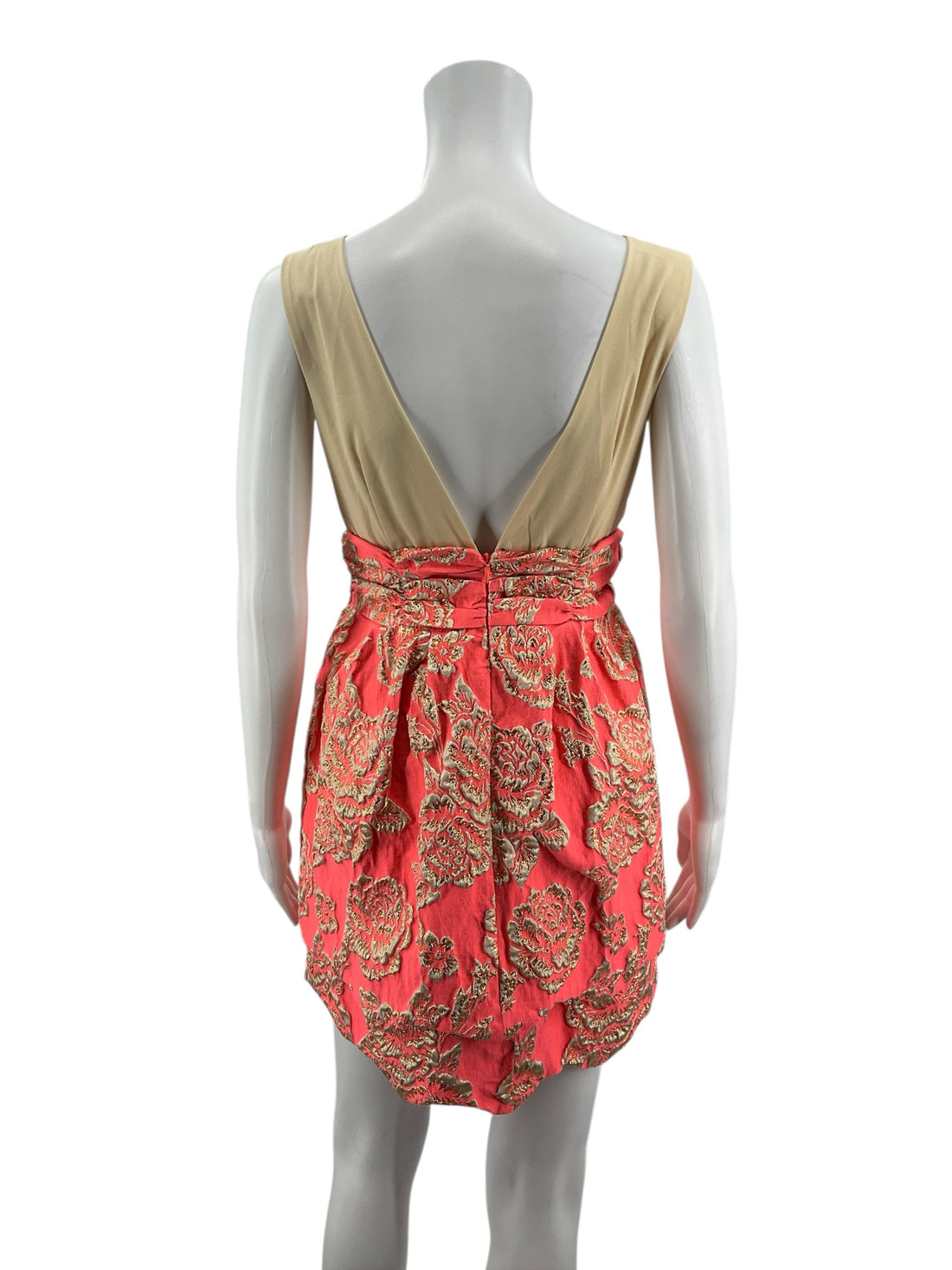 Luxxel Beige/Coral Floral Pre-Owned Ladies Dress - Size Small