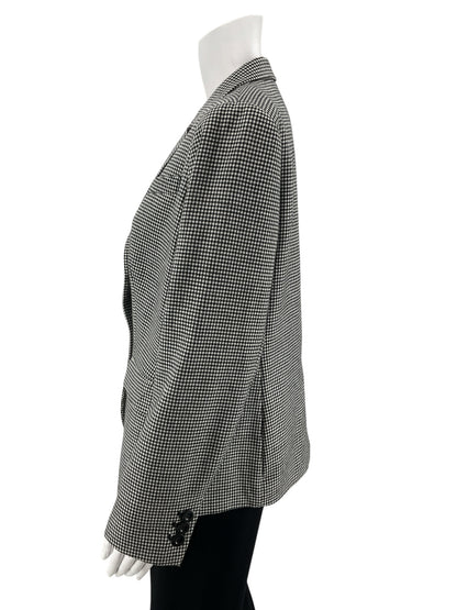 Talbots Houndstooth Checkered Blazer Black White Wool Blend Size 10