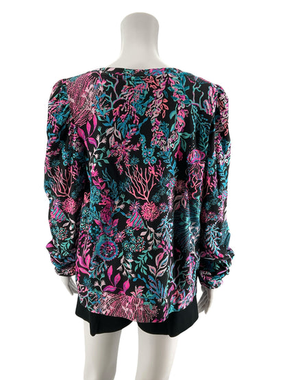 Lilly Pulitzer Jane Top in Shell Me About It Print Black Pink XL