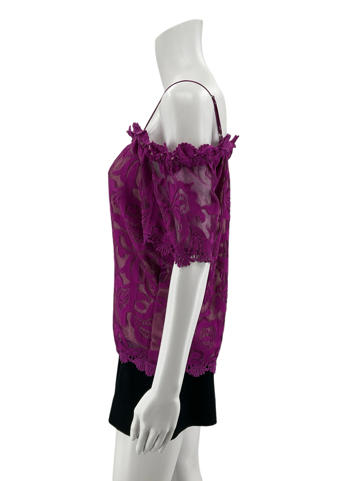 Skies Are Blue Fuchsia Lace Cold Shoulder Blouse Top Size Medium - Downstairs