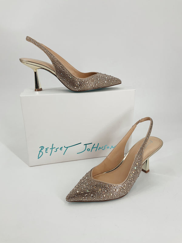 Betsey Johnson Gold Rhinestones Pre-Owned Ladies Heel - Size 8.5