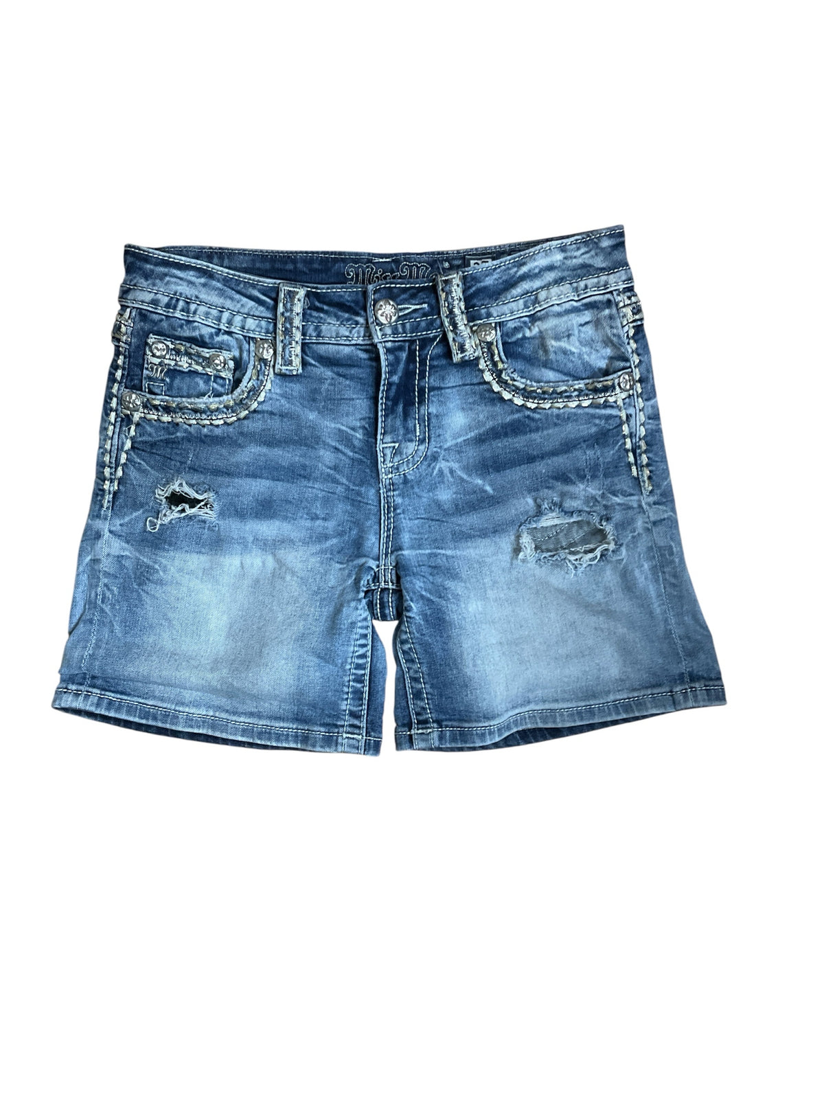 Miss Me Signature Studded &amp; Distressed Cutoff Denim Shorts Size 27 - ONLINE ONLY