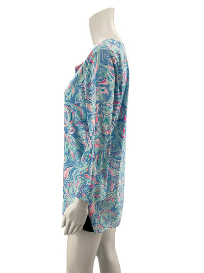Lily Pulitzer Size L blues/pinkwhite Paisley Pre-Owned Casual Top - Downstairs