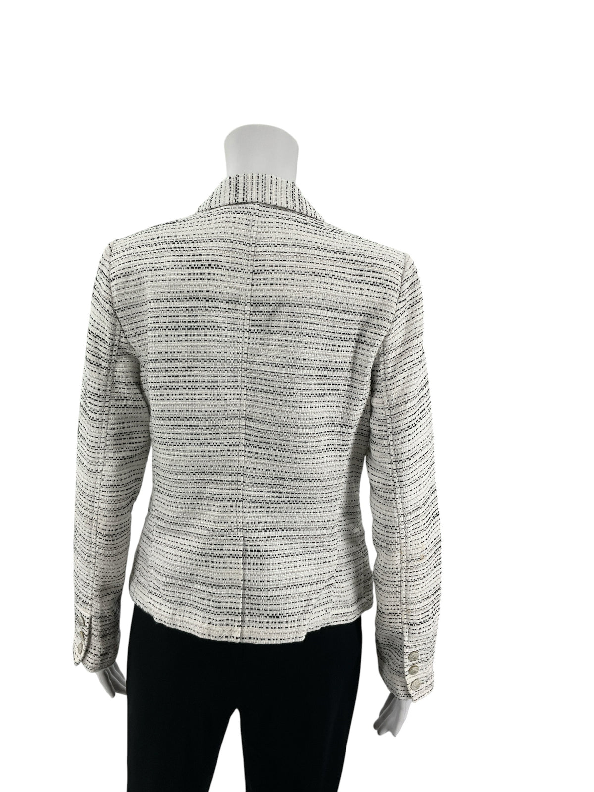 cabi Tuxedo Jacket Black &amp; White Basketweave Metallic Blazer Size 4