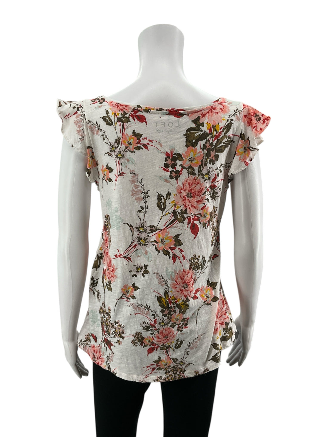 LOFT Vintage Soft Floral Flutter Sleeve Top 100% Cotton Size Small