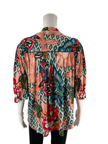 Blank London Peach/Blue/Pink/Green Floral Pre-Owned Top - Size Large - Margaret’s Fine Consignment