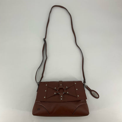 Born Sarala Studded Woven Leather Crossbody Bag Cognac Brown