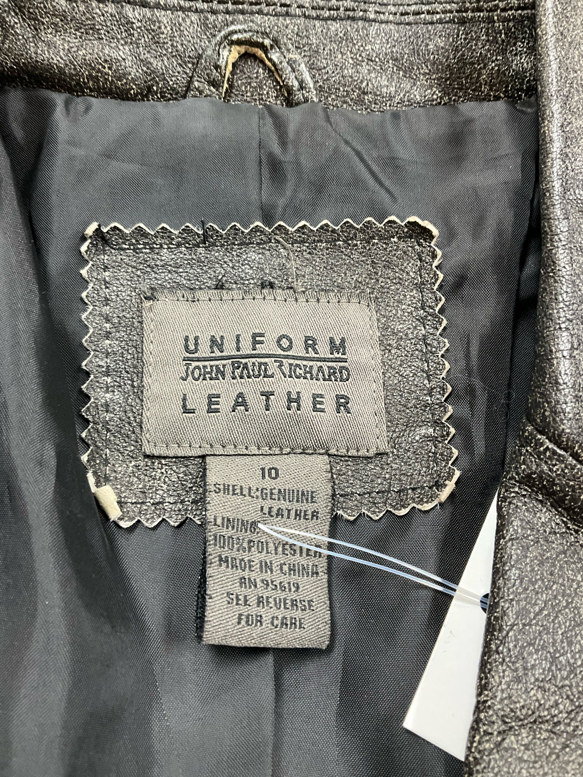 John Paul Richard Uniform Genuine Leather Blazer Jacket Size 10 Charcoal Metallic