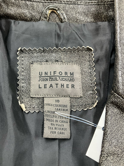John Paul Richard Uniform Genuine Leather Blazer Jacket Size 10 Charcoal Metallic