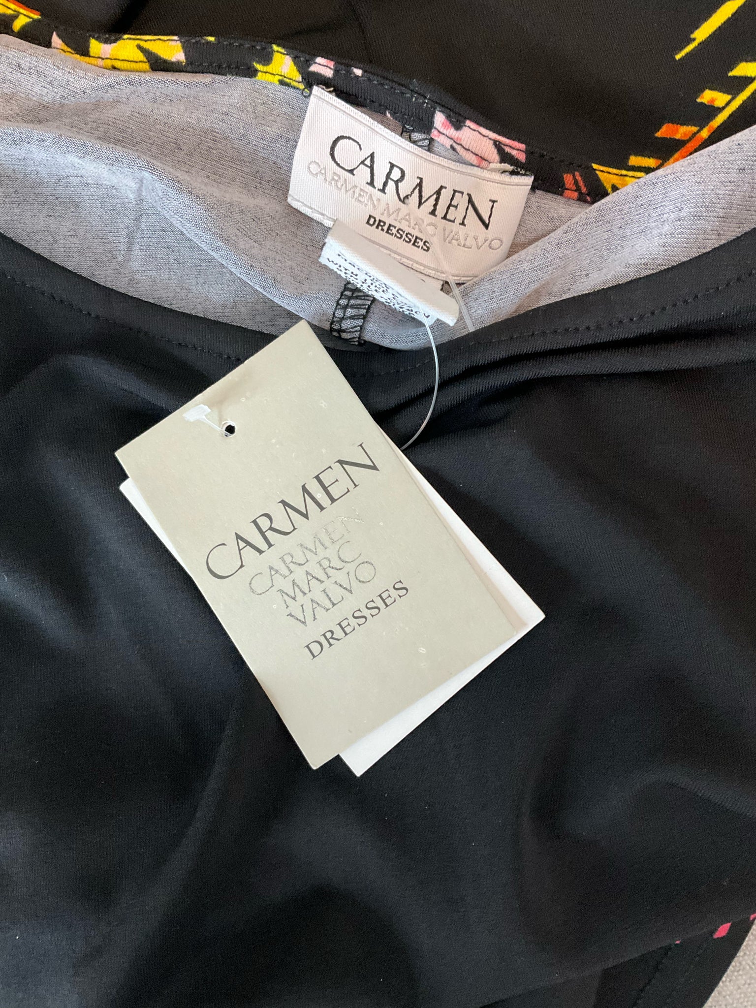 Carmen Marc Valvo black/yellow/orange Sheath Floral Fern Print Scuba Sheath Dress Size XS NWT - Size XS