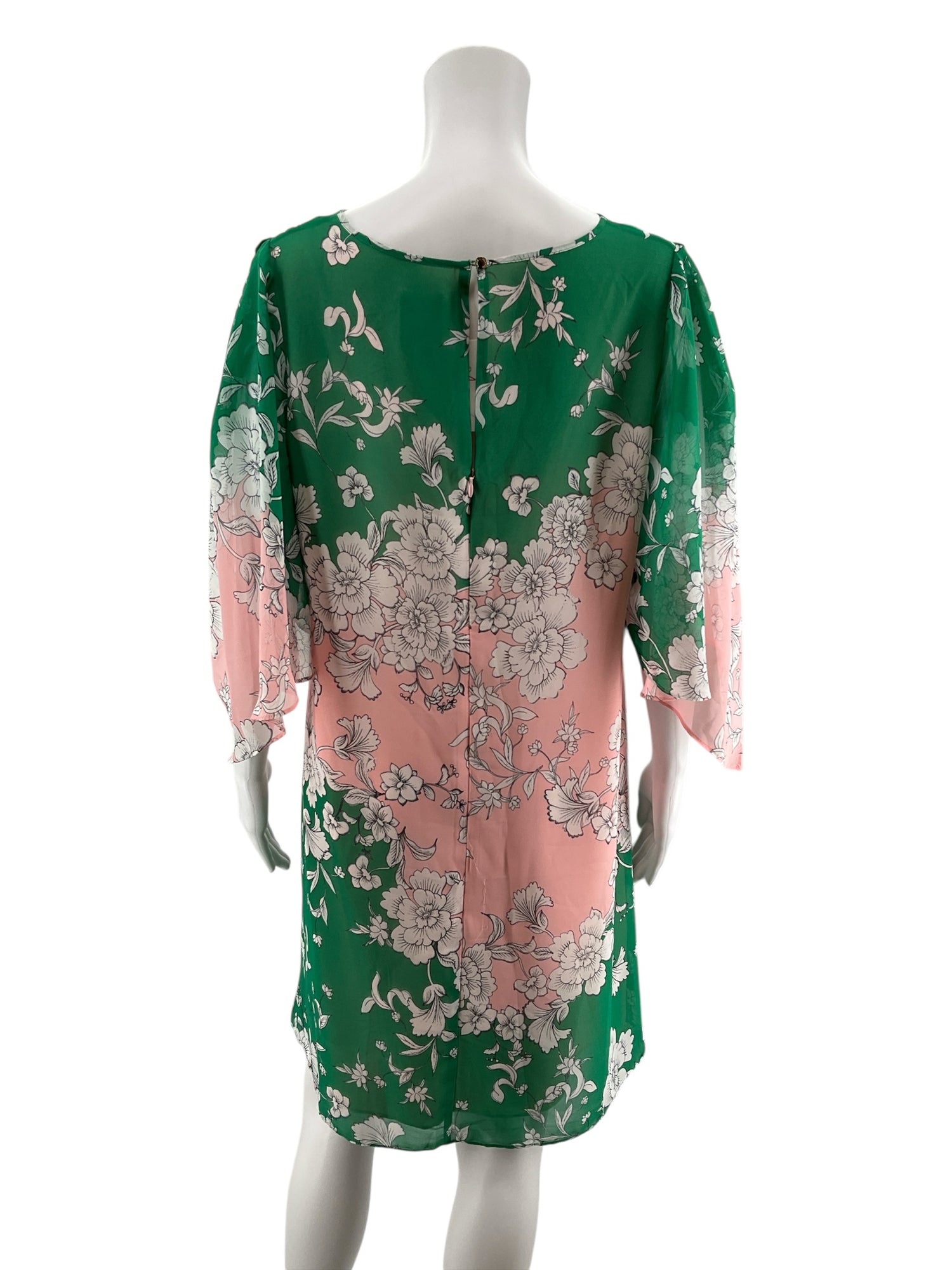 Vince Camuto Green &amp;amp; Pink Floral Ombre Keyhole Shift Dress Size 14 NWT