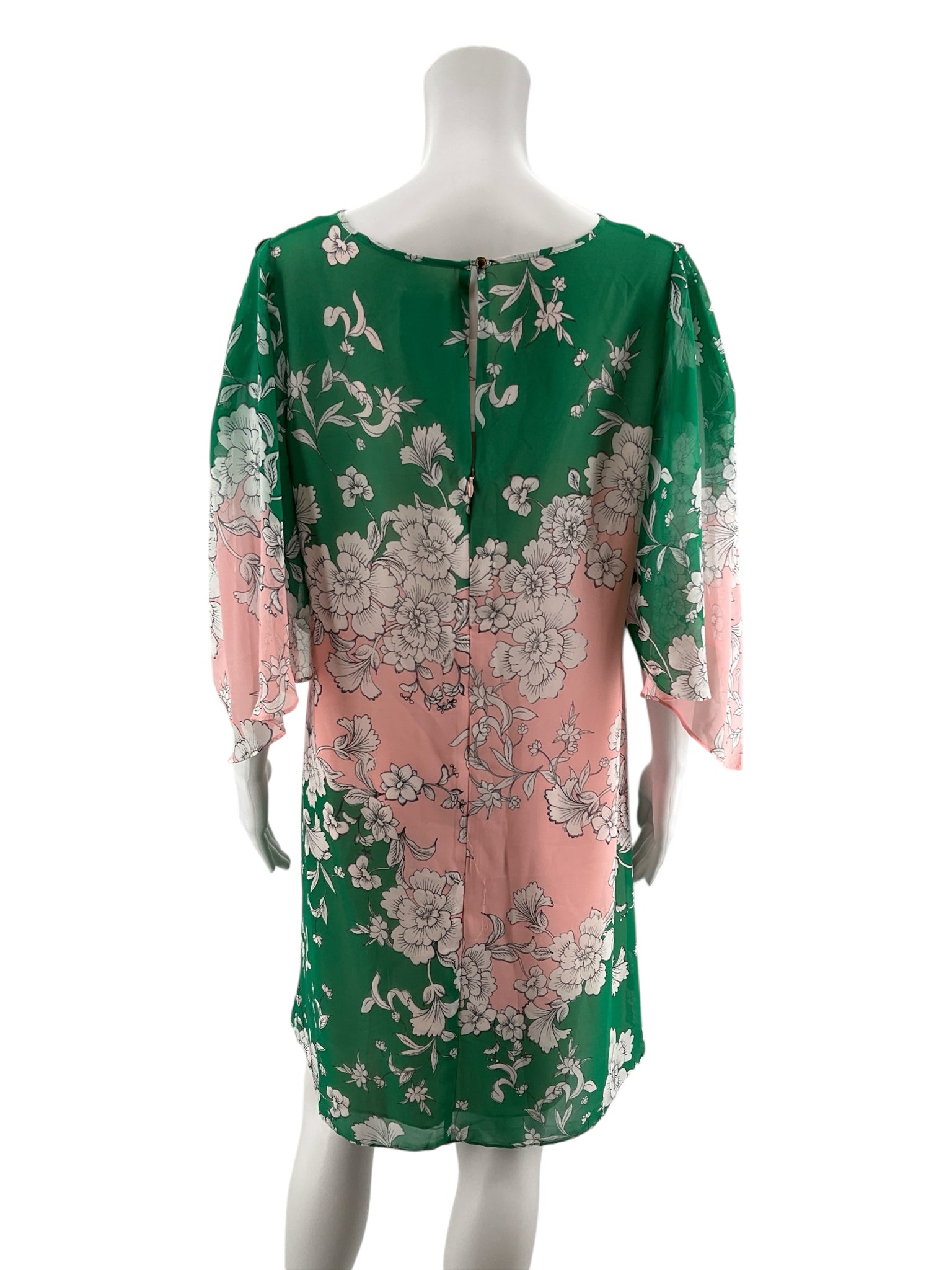 Vince Camuto Green &amp;amp; Pink Floral Ombre Keyhole Shift Dress Size 14 NWT