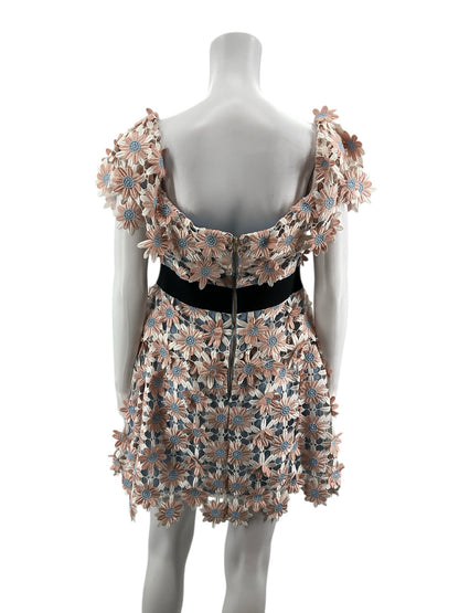Self-Portrait blush/blue Mini Felicia Daisy Guipure Lace Off-Shoulder Mini Dress Size 8 - Size 8