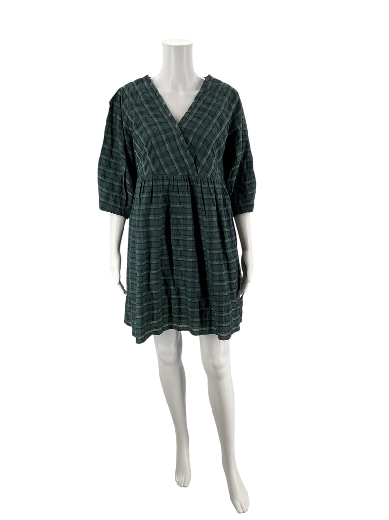 Madewell Green Plaid Pre-Owned Ladies Dress - Size Small