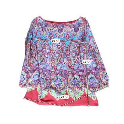 Talbots The Talbots Tee Paisley Boatneck Top Orange Blue Yellow Size Medium - ONLINE ONLY