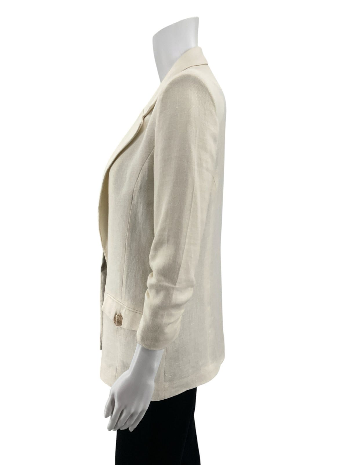 Juliet &amp;amp; Leopold Cream Linen Blend Ruched 3/4 Sleeve Blazer XS