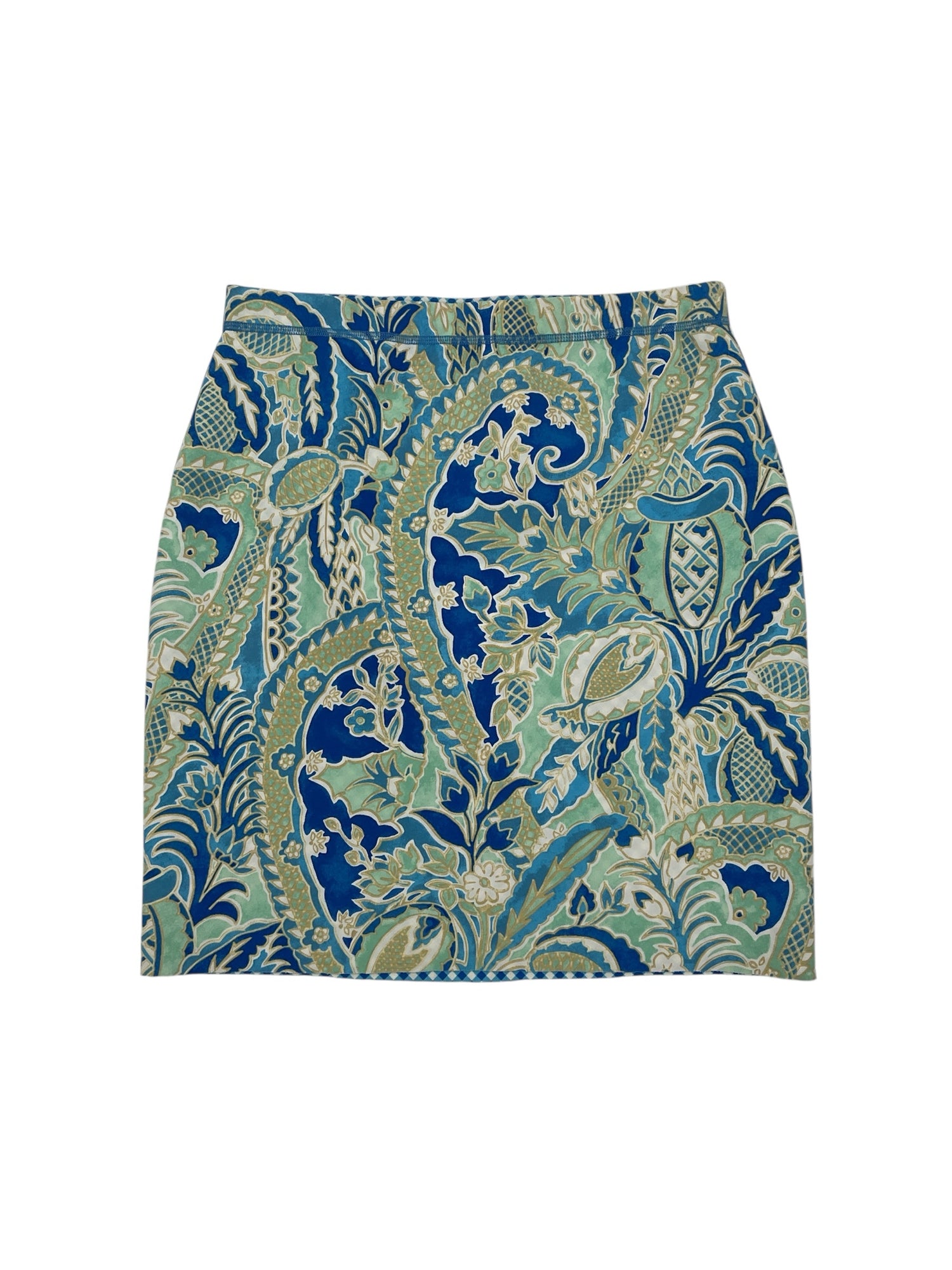 J. McLaughlin Catalina Cloth Paisley Botanical Skirt Size Small Blue Green