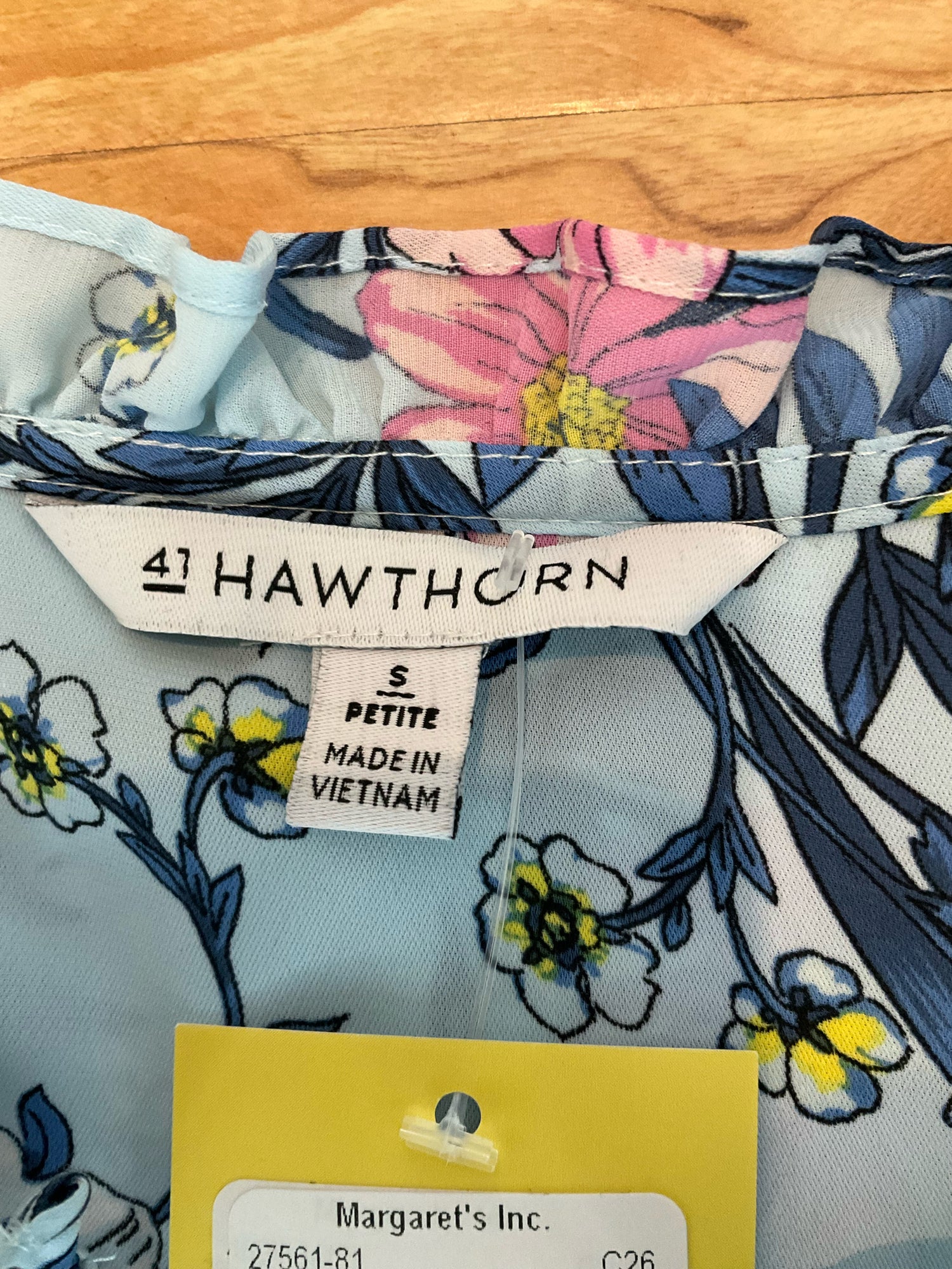 41 Hawthorn Ruffle Tie-Neck Floral Sleeveless Blouse Small Petite