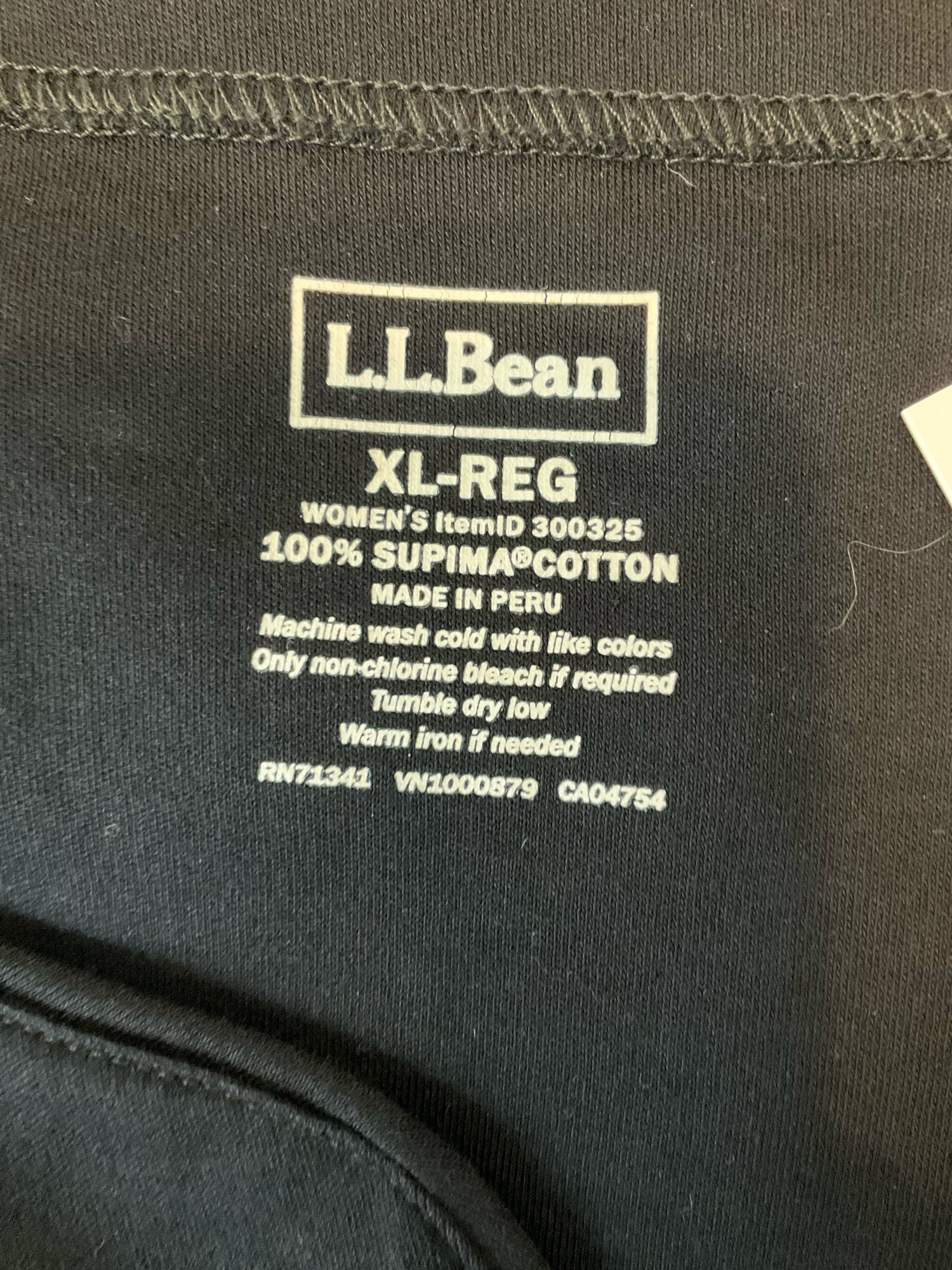 L.L.Bean Supima Cotton Splitneck Tunic Top 3/4 Sleeve Black Women&