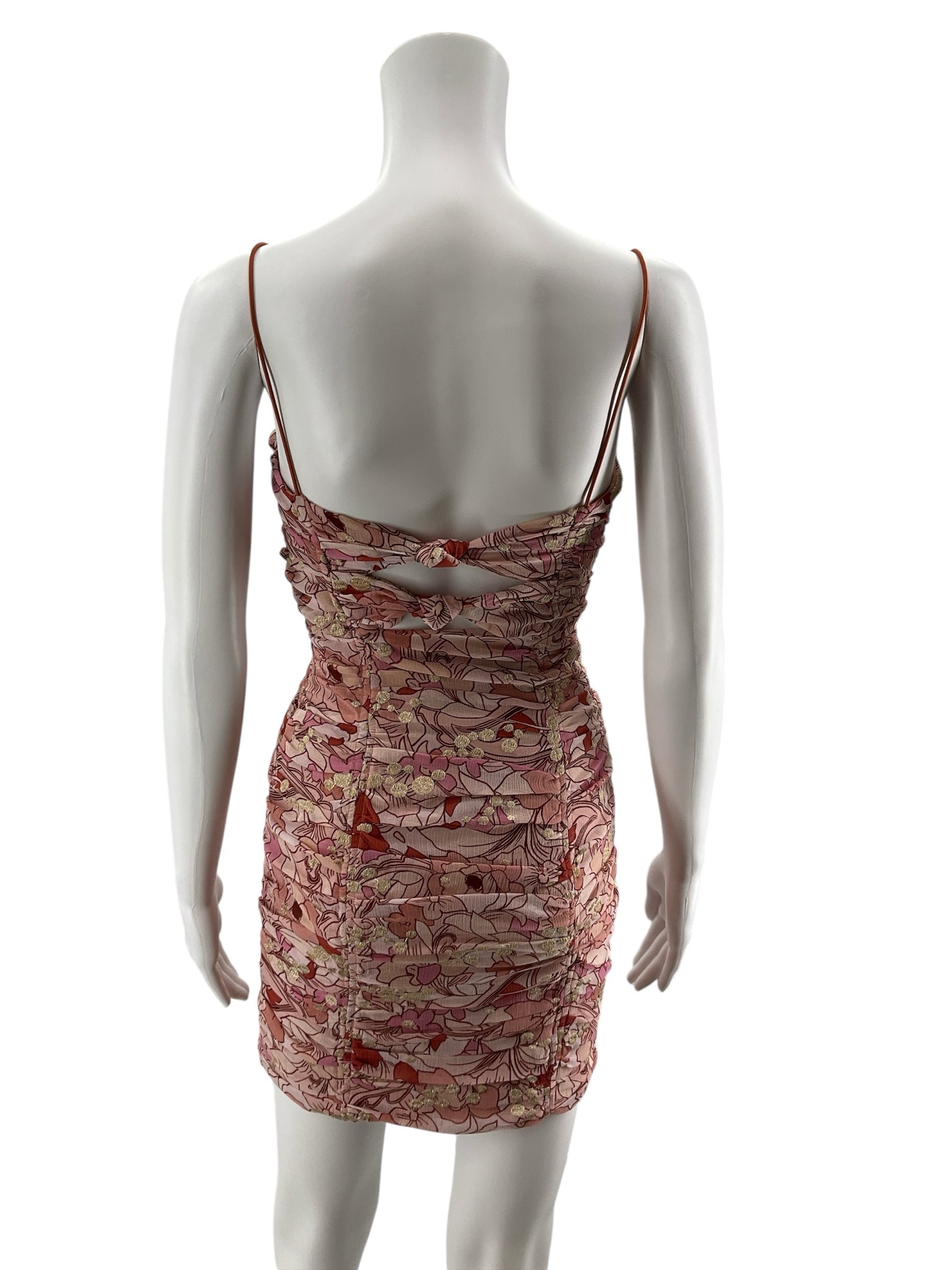 BTFL-Life Ruched Floral Metallic Bodycon Mini Dress Size XS