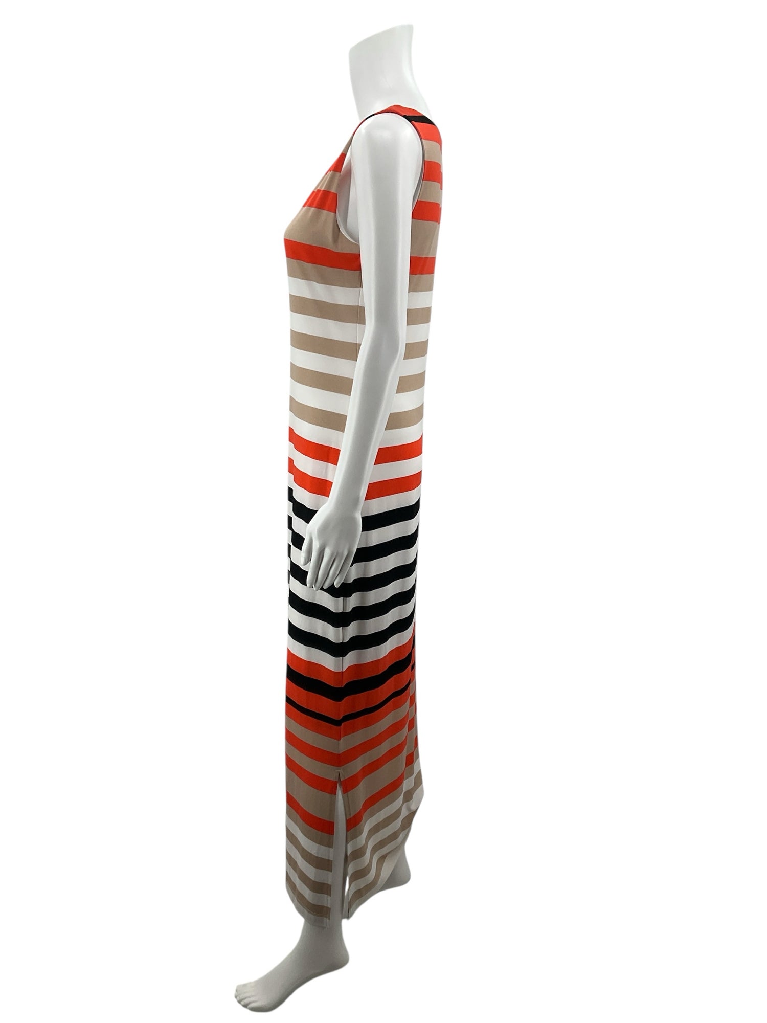 Jessica Howard Striped Sleeveless Maxi Dress Size S | Tan Coral Black