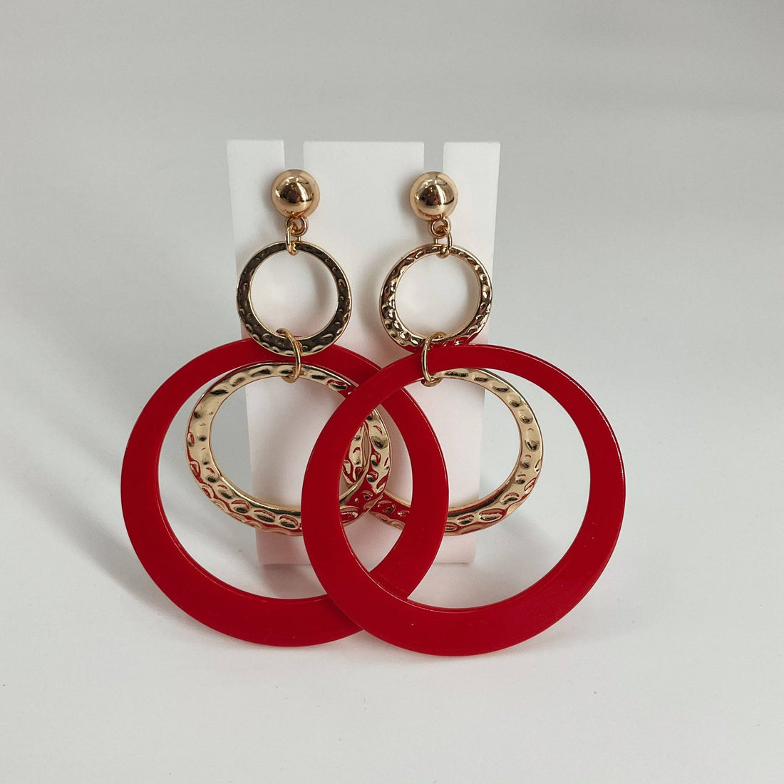 Bold Red and Gold-Tone Circular Drop Earrings - Margaret’s Fine Consignment