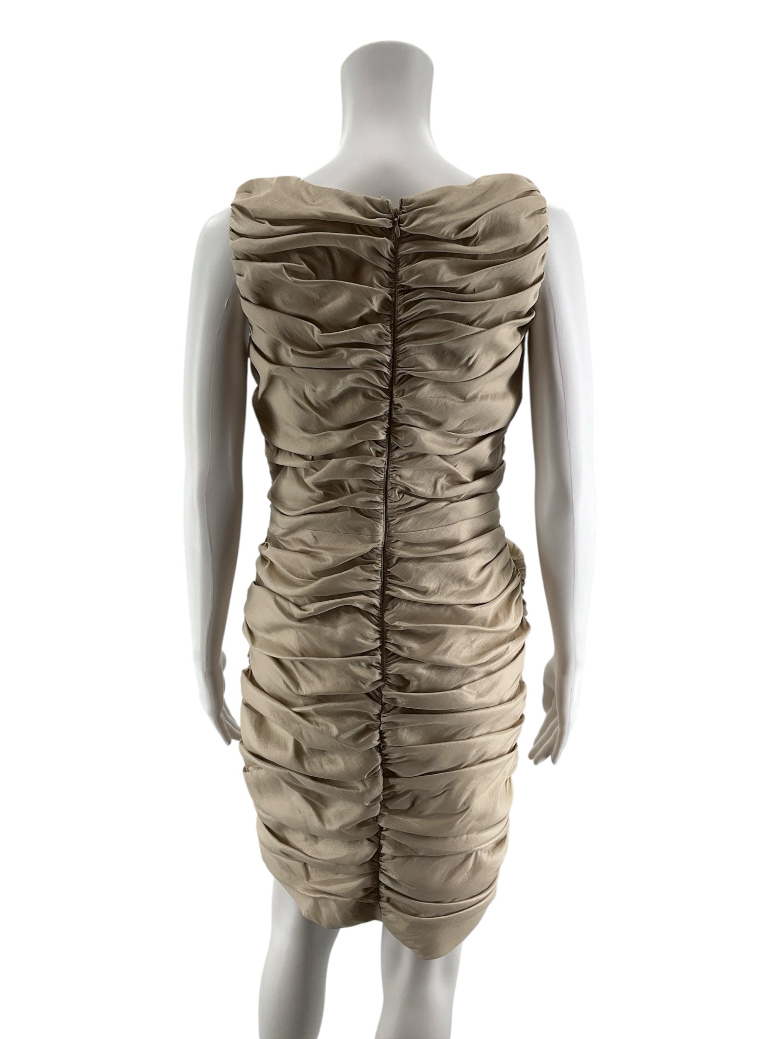Calvin Klein Beige Ruched V-Neck Bodycon Dress Size 6
