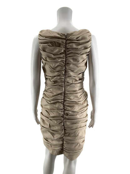 Calvin Klein Beige Ruched V-Neck Bodycon Dress Size 6