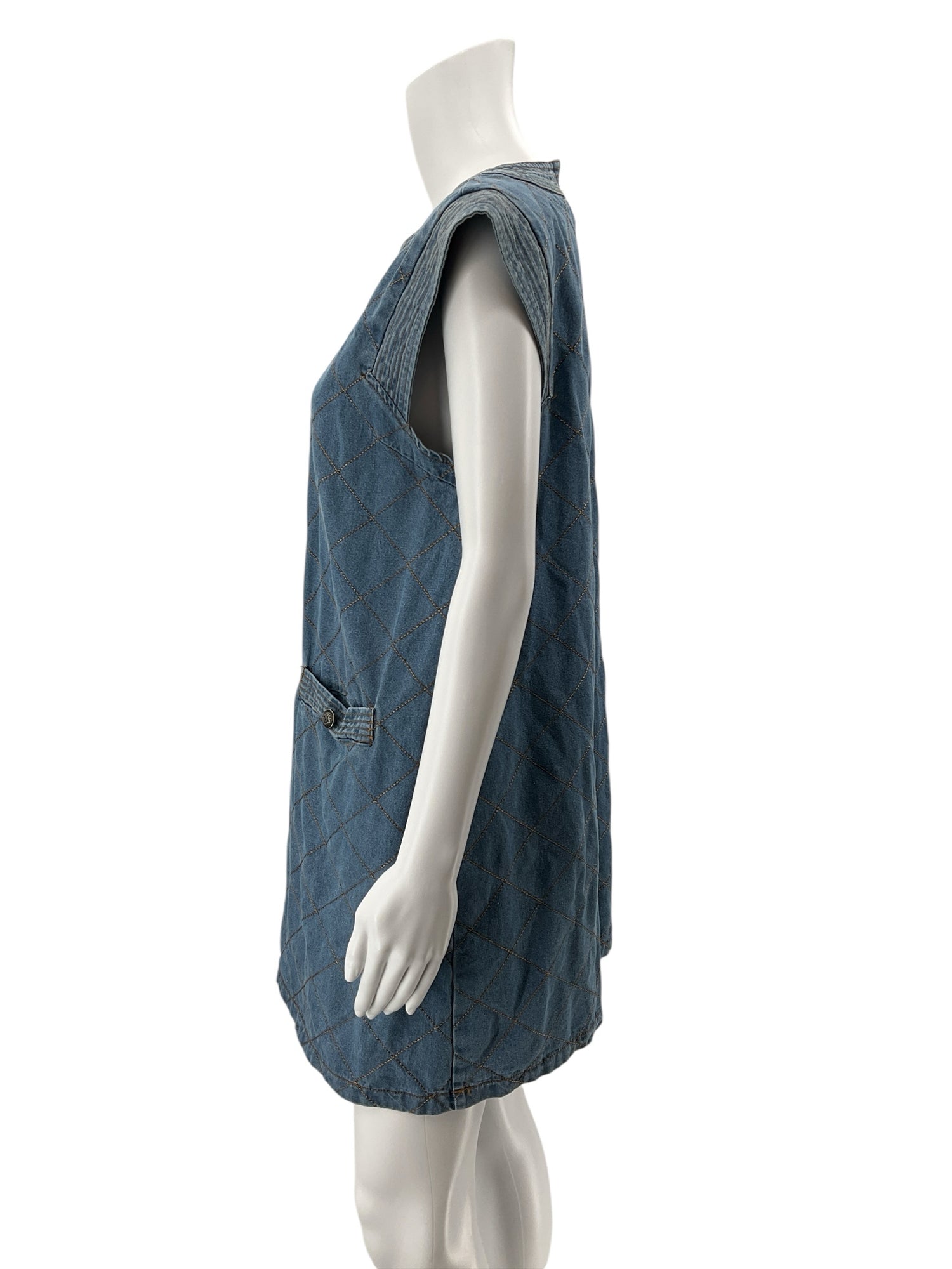 Entro Quilted Diamond Stitch Denim Shift Dress Blue Size Medium