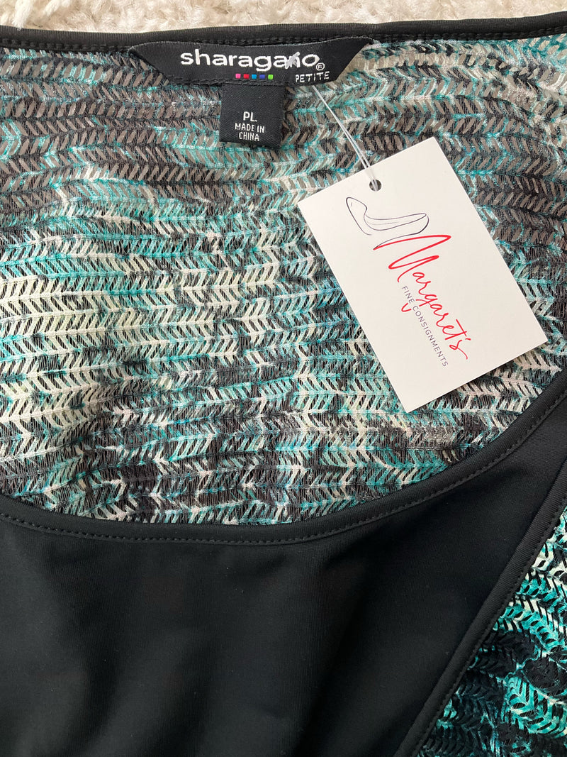 Sharagano Green/Black Print Pre-Owned Ladies Top - Size Large Petite