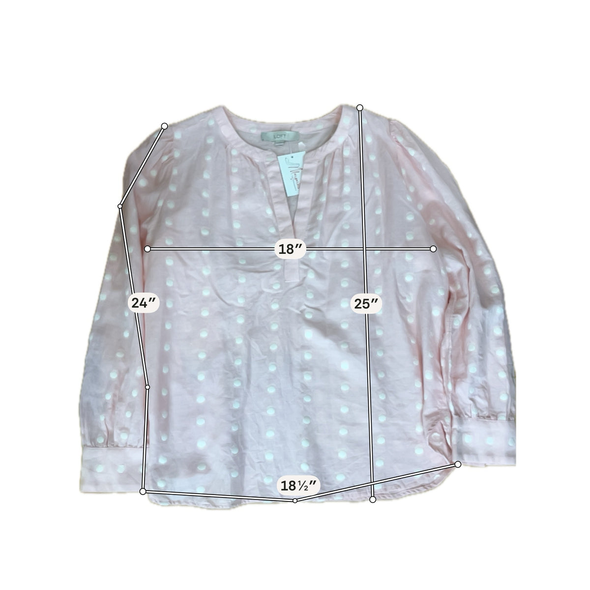 LOFT Pink &amp;amp; White Polka Dot Long Sleeve Blouse - Size Large - ONLINE ONLY