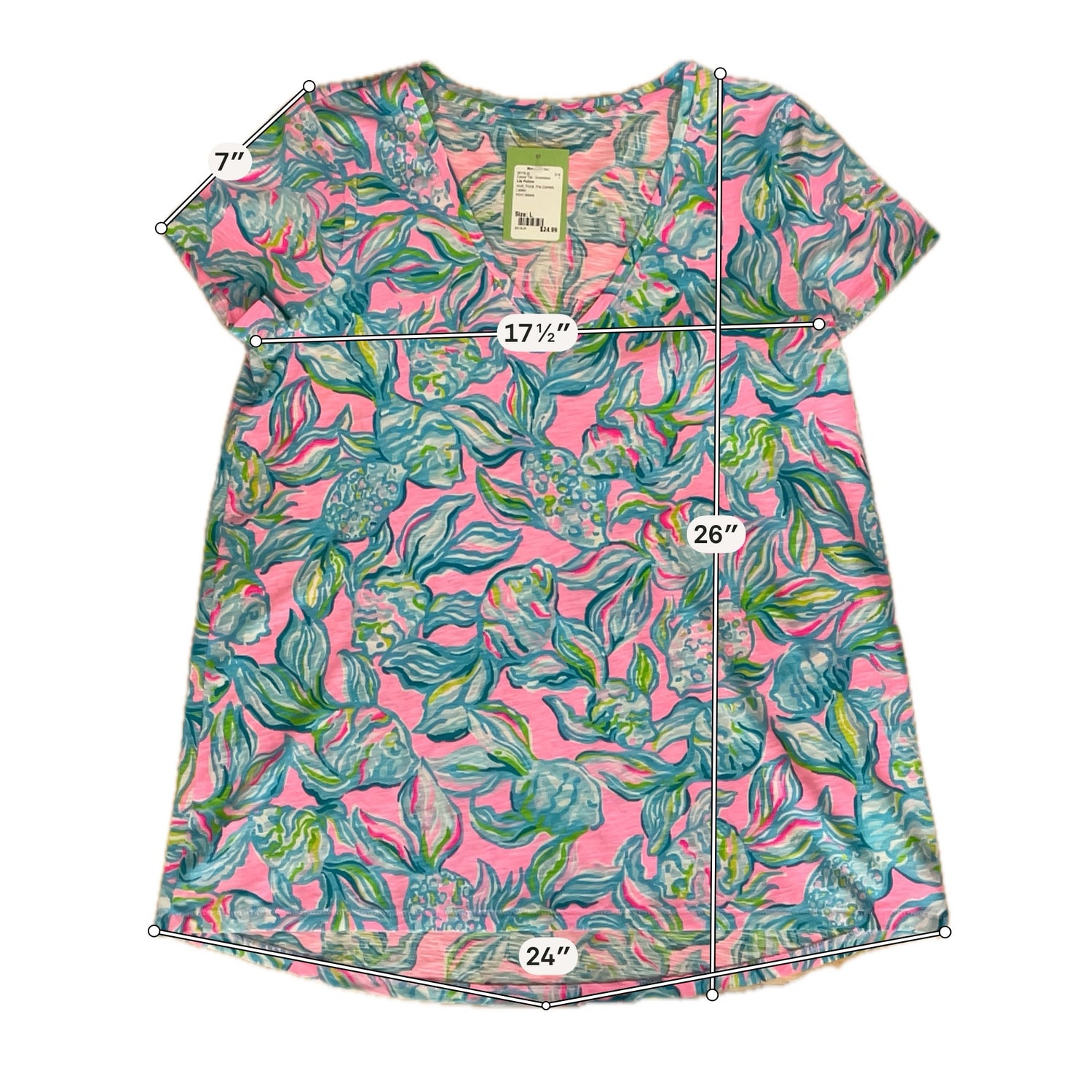 Lilly Pulitzer Etta V-Neck T-Shirt Top Multi It Was All A Dream Floral Size Large