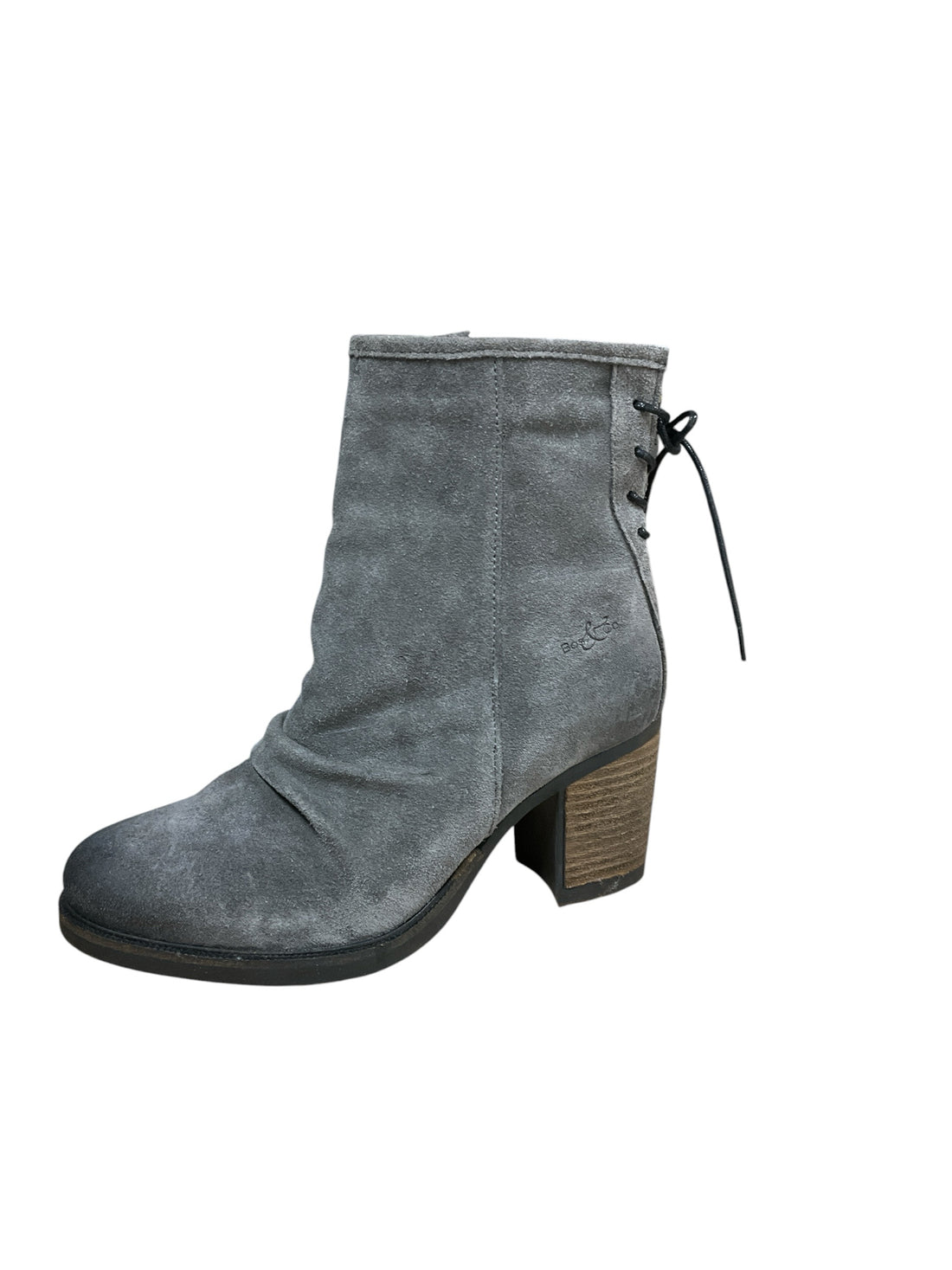 b.o.c (Born Concepts) Cybele Gray Suede Lace-Up Back Block Heel Ankle Booties