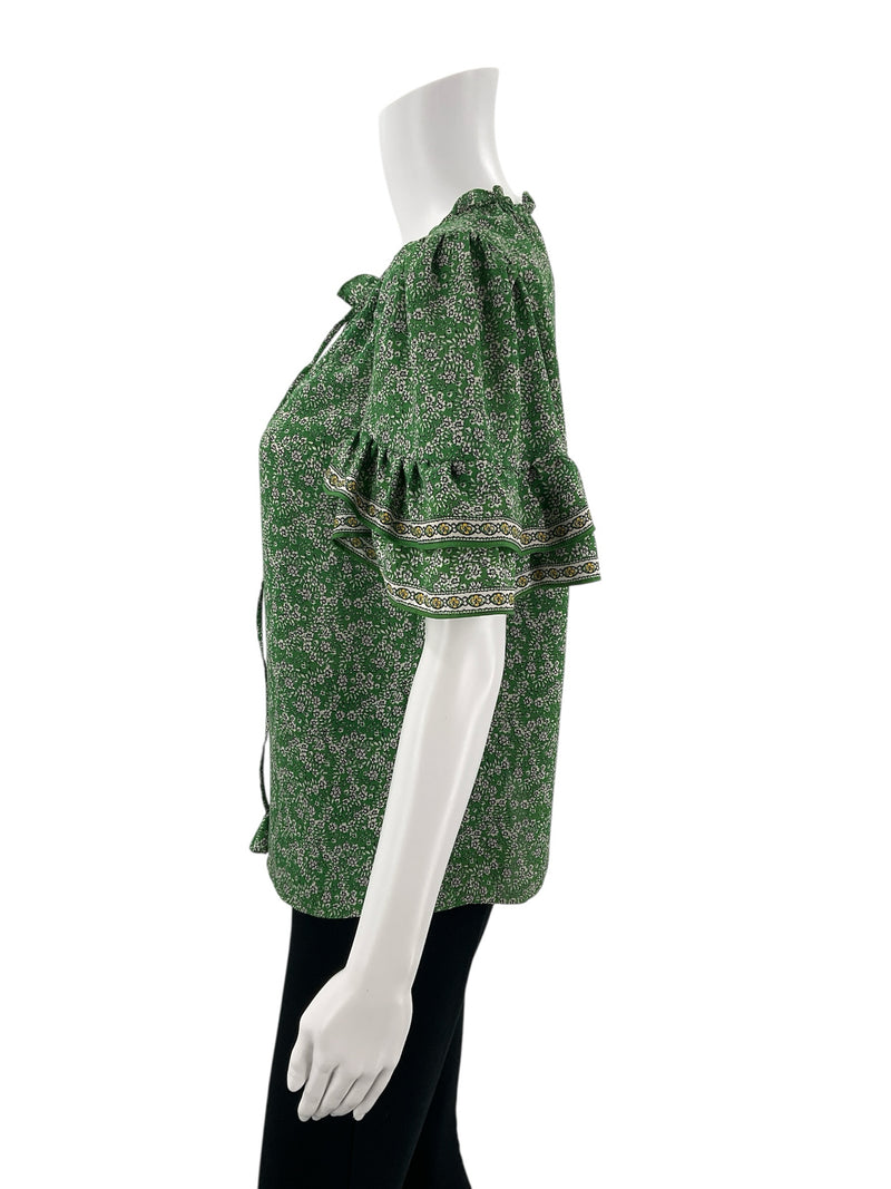 Max Studio Green Floral Pre-Owned Ladies Top - Size Small - Margaret’s Fine Consignment