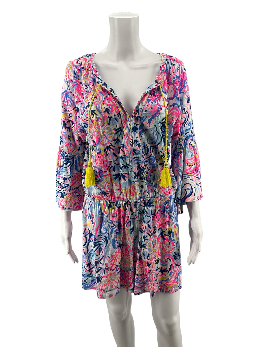 Lilly Pulitzer White/Blue/Pink Print Romper - Size Medium