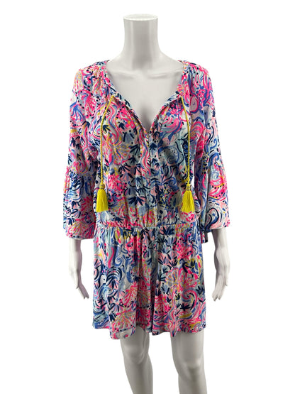 Lilly Pulitzer White/Blue/Pink Print Romper - Size Medium