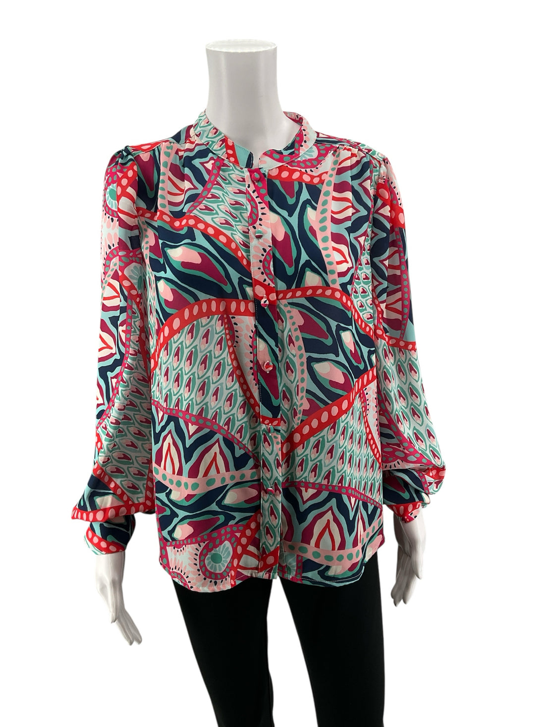 Fate pink/orange/navy Long Sleeve Size Large pink/orange/navy Print Pre-Owned Ladies Casual Top - Size L