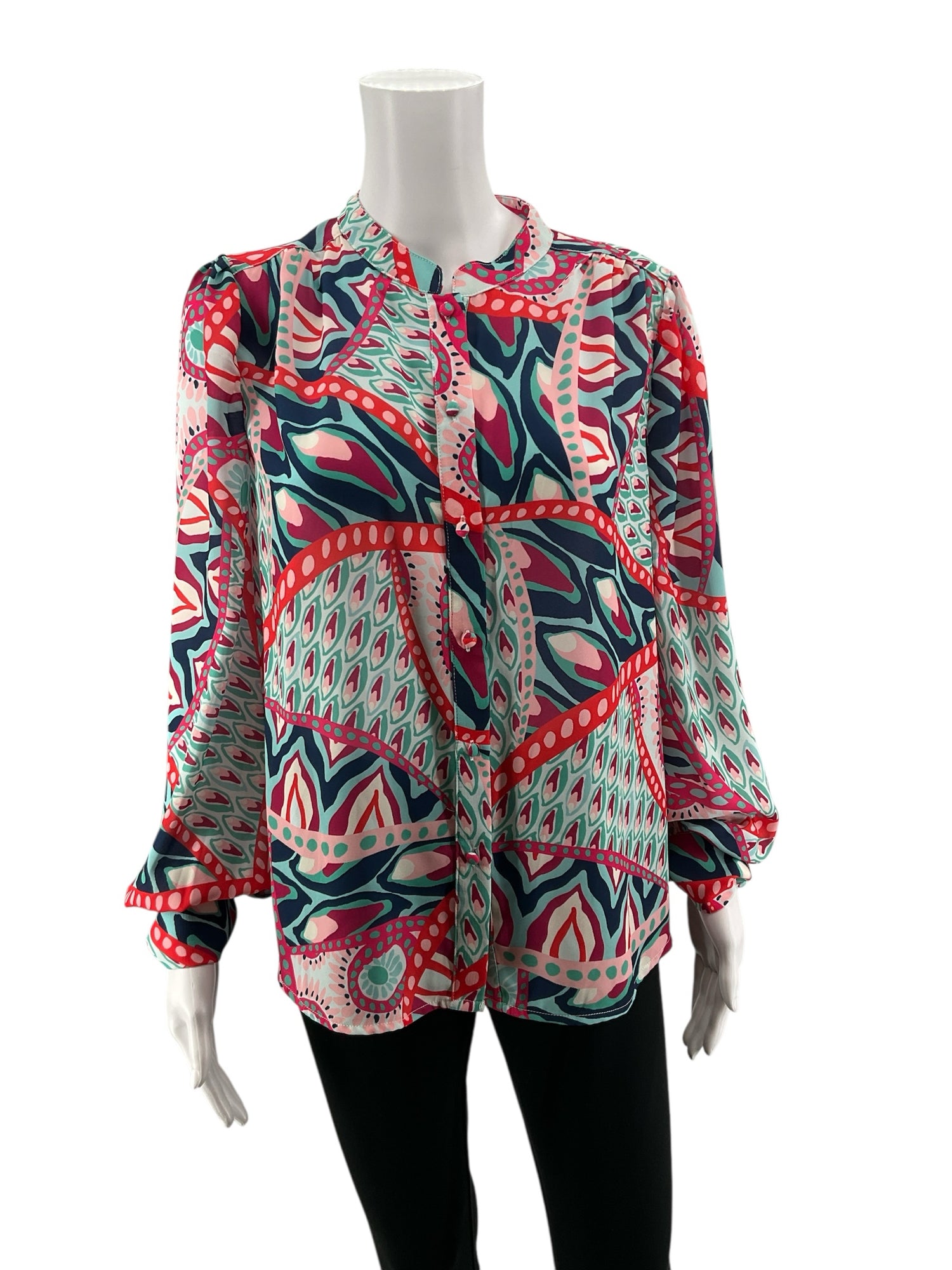 Fate pink/orange/navy Long Sleeve Size Large pink/orange/navy Print Pre-Owned Ladies Casual Top - Size L