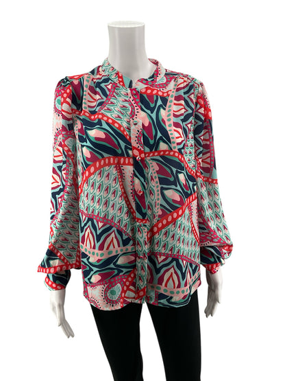 Fate pink/orange/navy Long Sleeve Size Large pink/orange/navy Print Pre-Owned Ladies Casual Top - Size L
