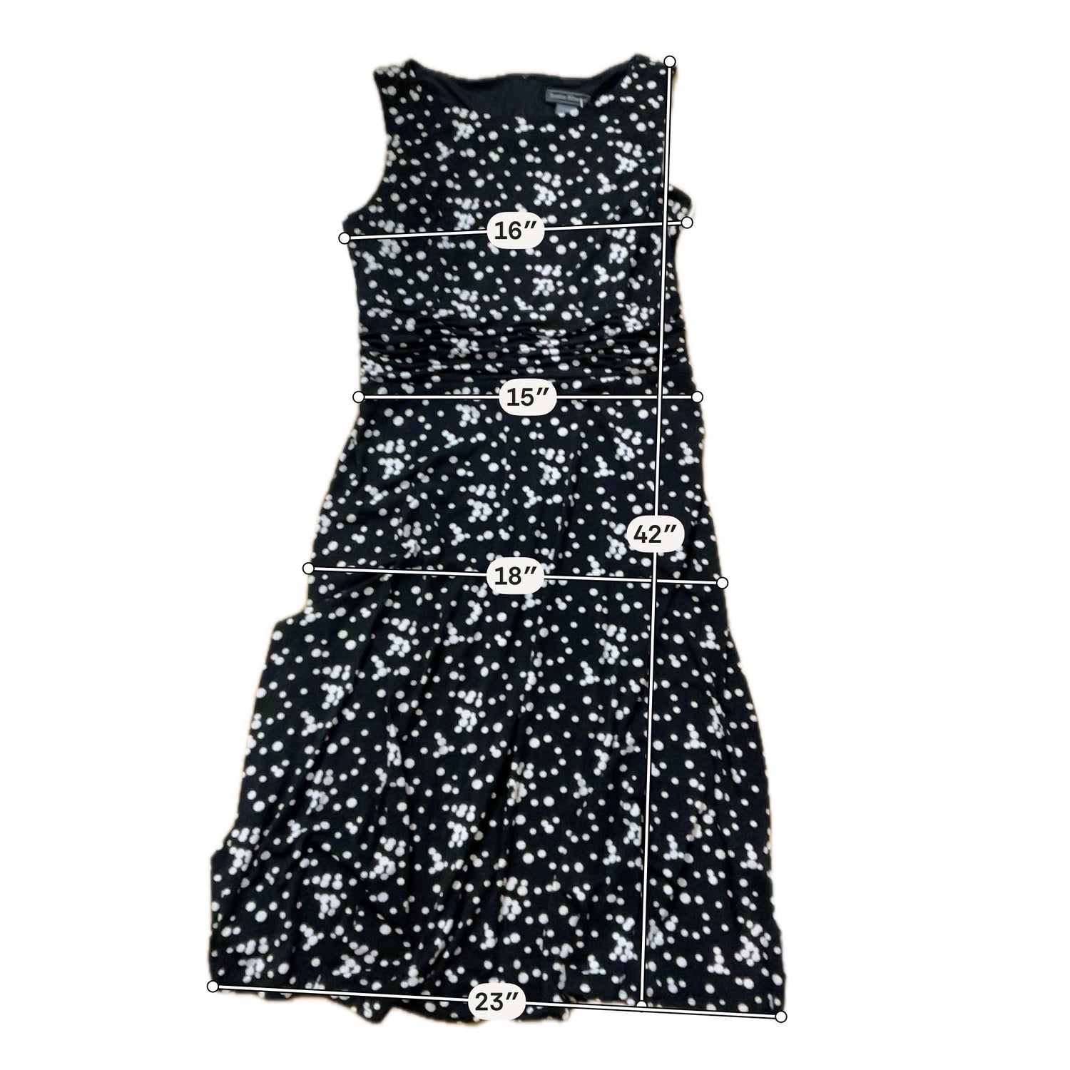 Jessica Howard Black &amp; White Polka Dot Ruched A-Line Midi Dress Size 12