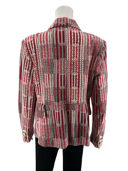 cabi Tuxedo Blazer Red Black White Stripe Boucle Jacket Size Large