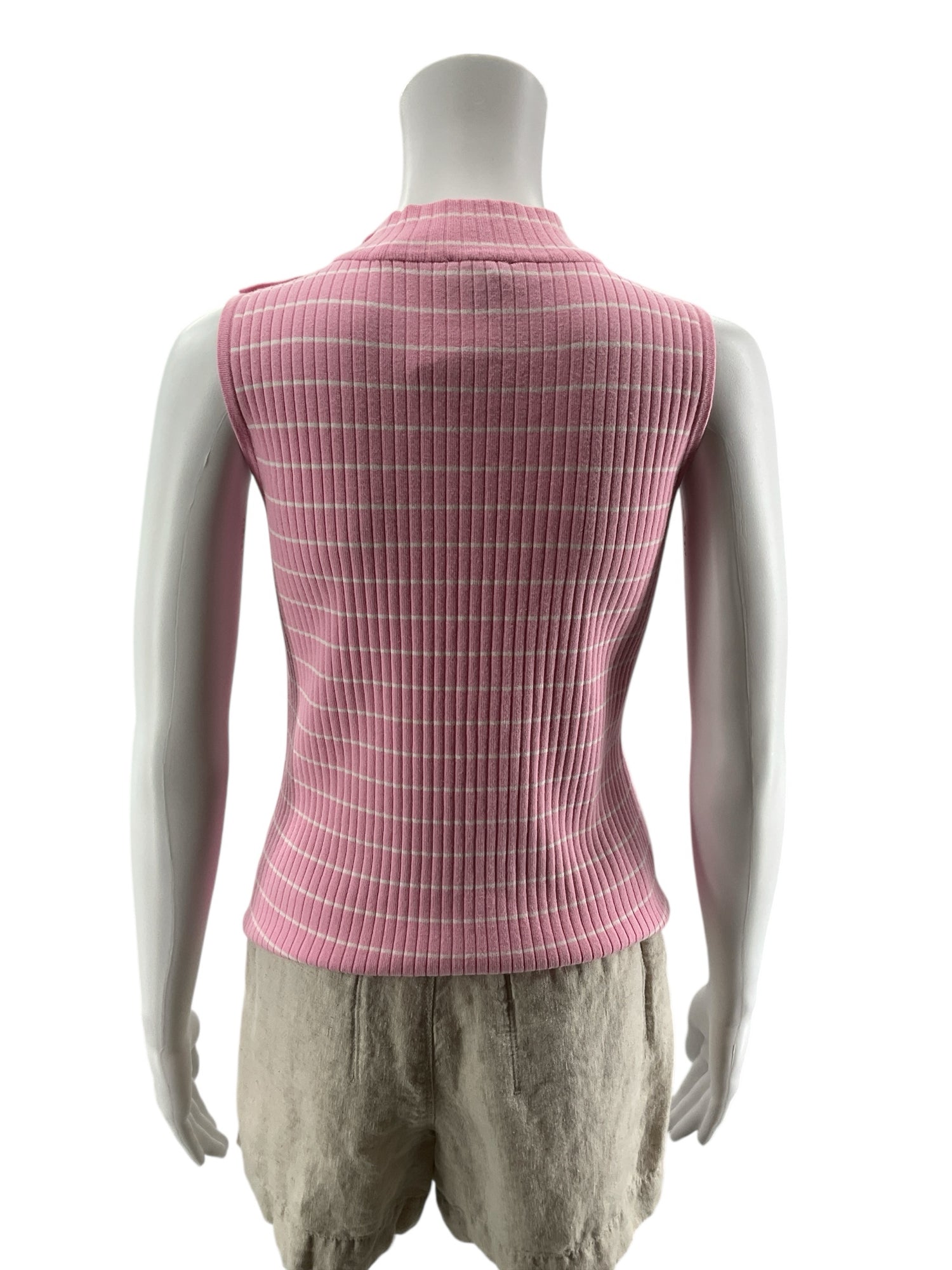 Talbots Striped Mock Neck Button Shoulder Sweater Tank Top | Size Small Petite