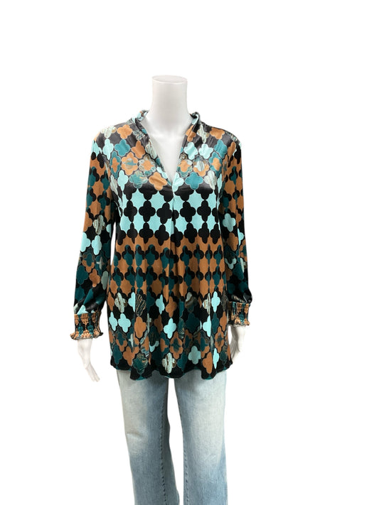 Tyler Boe Brown/Aqua Print Top Size Small