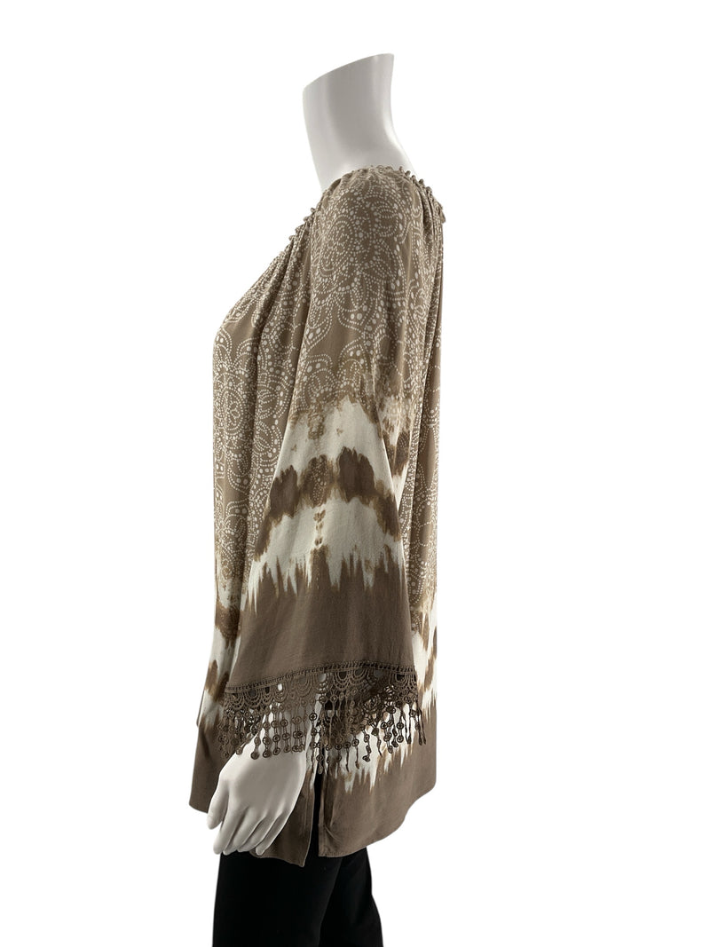 Ruby Rd Tan Print Pre-Owned Ladies Top - Size Medium