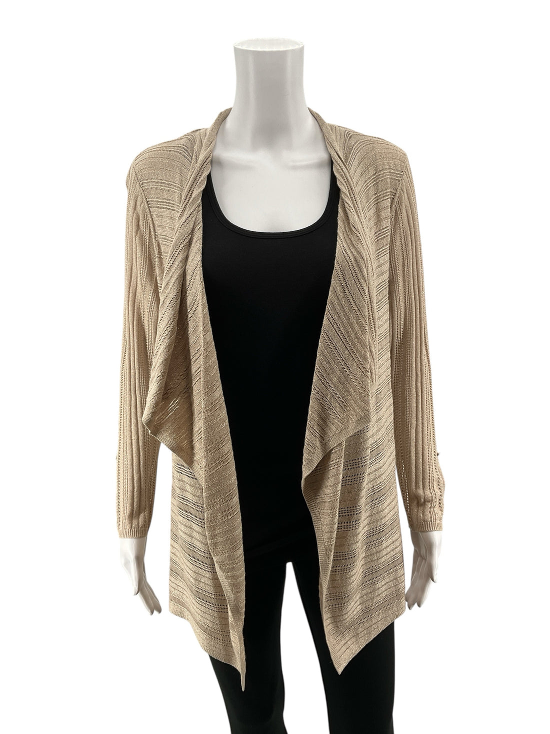 White House Black Market Stitchy Cascade Shrug Cardigan Biscotti Gold Lurex NWT