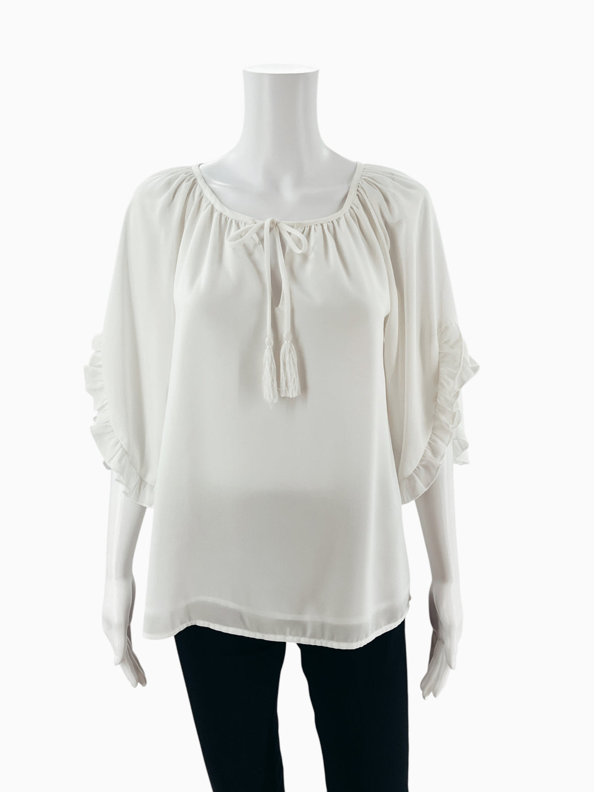Jade Cream Tie-Front Bohemian Blouse - Size Small- ONLINE ONLY