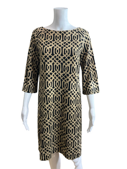 J. McLaughlin Margaret 3/4 Sleeve Geometric Dress - Camel, Black - Size Small - ONLINE ONLY
